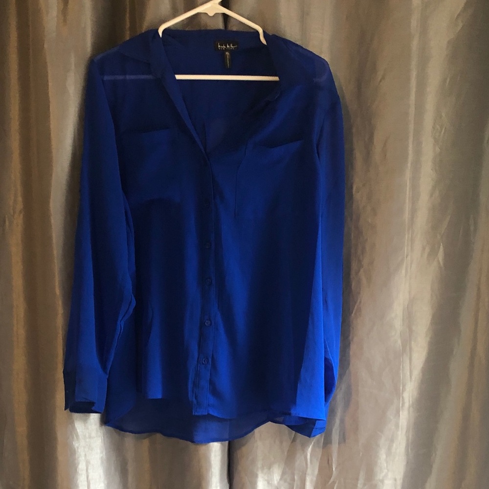 Sheer blue long sleeve button up